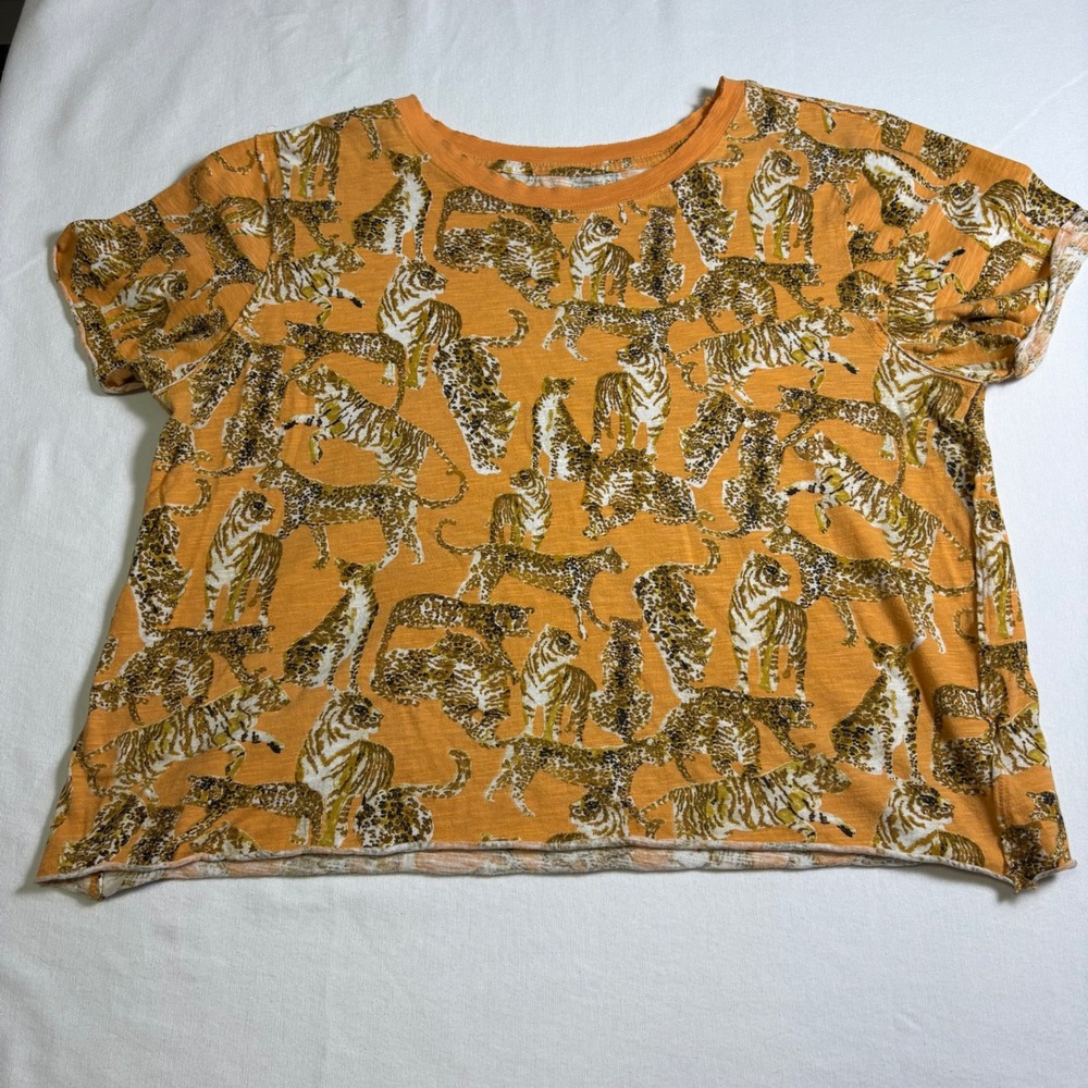 Maeve Anthropologie, T-Shirt, XL, Orange, Tiger Leopard Animal Print Boxy, $58